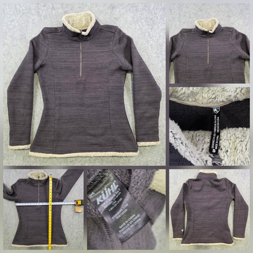 Kuhl Alska Sweater Womens Small Gray Fleece 1/4 Zip Sherpa Lined Pullover Jacket